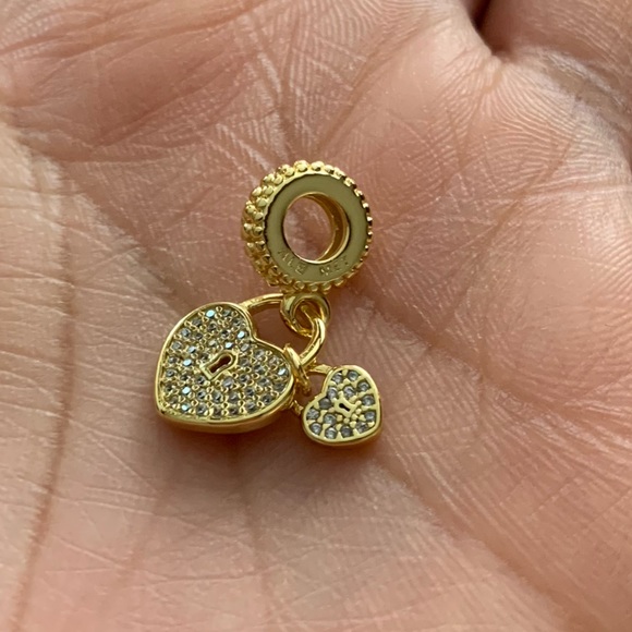 NWOT Pavé Heart Padlocks Dangle Charm Sterling Silver 925 - Picture 4 of 8